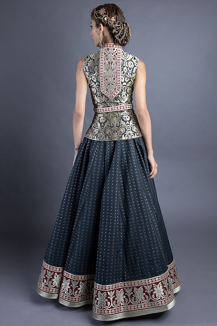 Black Chanderi Skirt Set by Abhishek Gupta at Pernia's Pop Up Shop