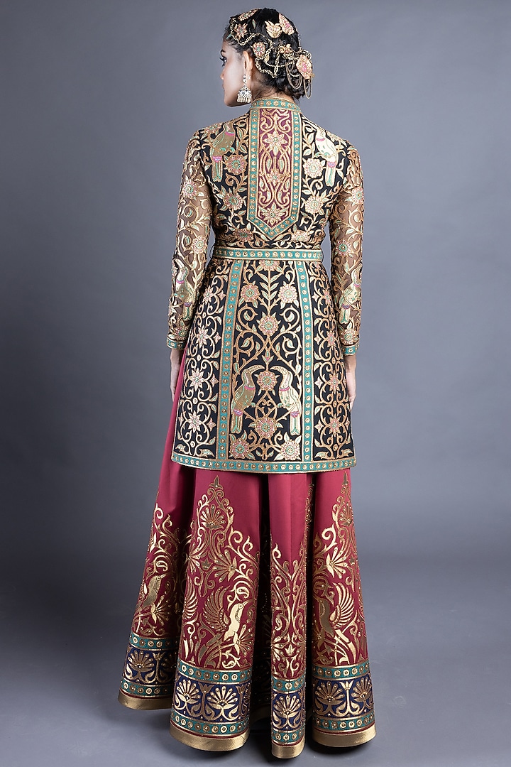 Red Skirt Set With Lurex Applique Work by Abhishek Gupta at Pernia's Pop Up Shop