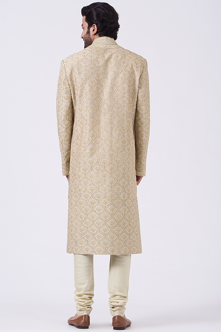 Light Beige Embroidered Groom Sherwani Set by Abhishek Gupta Men at Pernia's Pop Up Shop