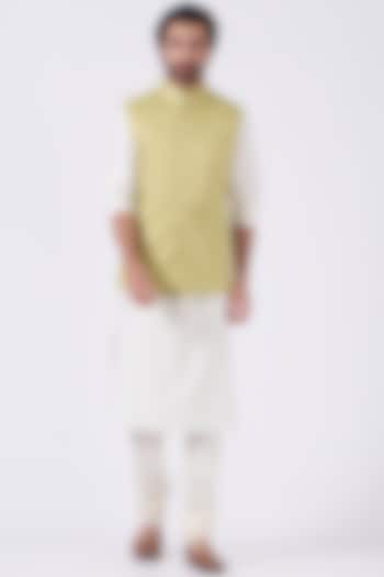 Lime Lurex Quilted Bundi Jacket by Abhishek Gupta Men at Pernia's Pop Up Shop