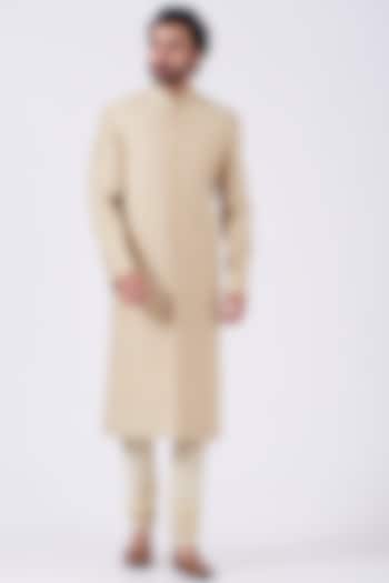 Beige Embroidered Groom Sherwani Set by Abhishek Gupta Men at Pernia's Pop Up Shop
