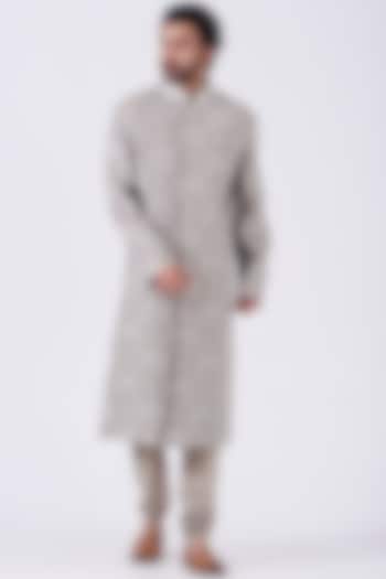Pale Grey Embroidery Groom Sherwani Set by Abhishek Gupta Men at Pernia's Pop Up Shop