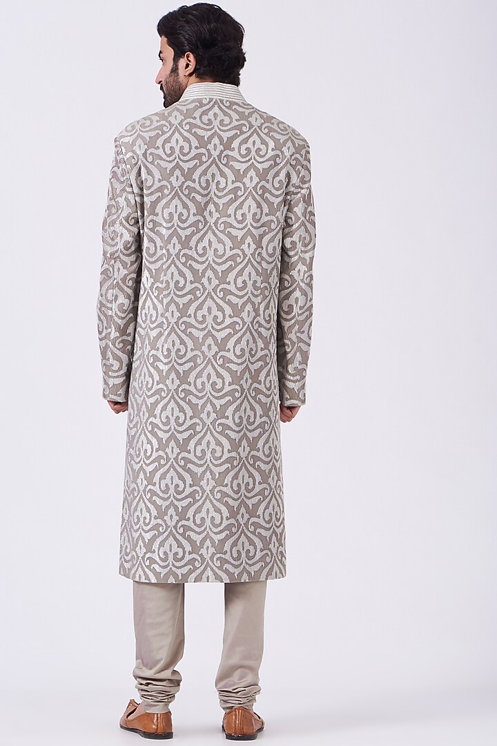 Pale Grey Embroidery Groom Sherwani Set by Abhishek Gupta Men at Pernia's Pop Up Shop
