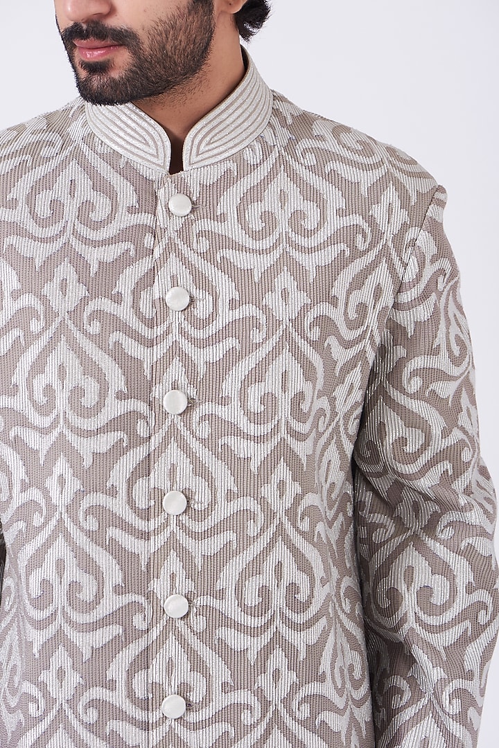 Pale Grey Embroidery Groom Sherwani Set by Abhishek Gupta Men at Pernia's Pop Up Shop