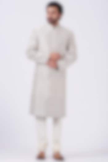 Cream Resham Embroidered Groom Sherwani Set by Abhishek Gupta Men at Pernia's Pop Up Shop