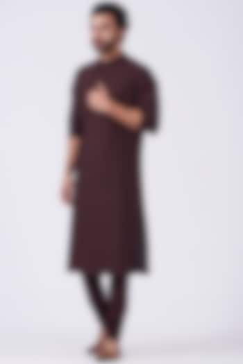 Sand Cotton Silk Pintucks Kurta Set by Abhishek Gupta Men at Pernia's Pop Up Shop