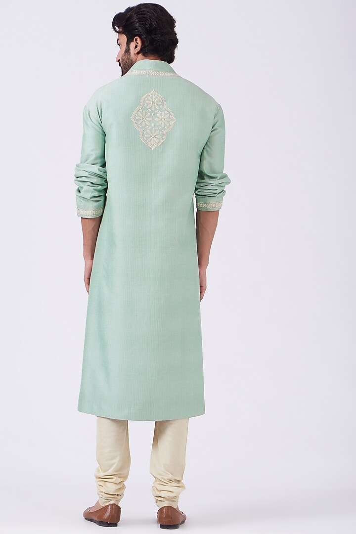Mint Embroidered Wedding Sherwani Set by Abhishek Gupta Men at Pernia's Pop Up Shop