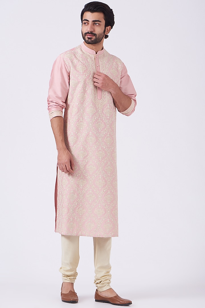 Baby Pink Embroidered Kurta Set by Abhishek Gupta Men at Pernia's Pop Up Shop