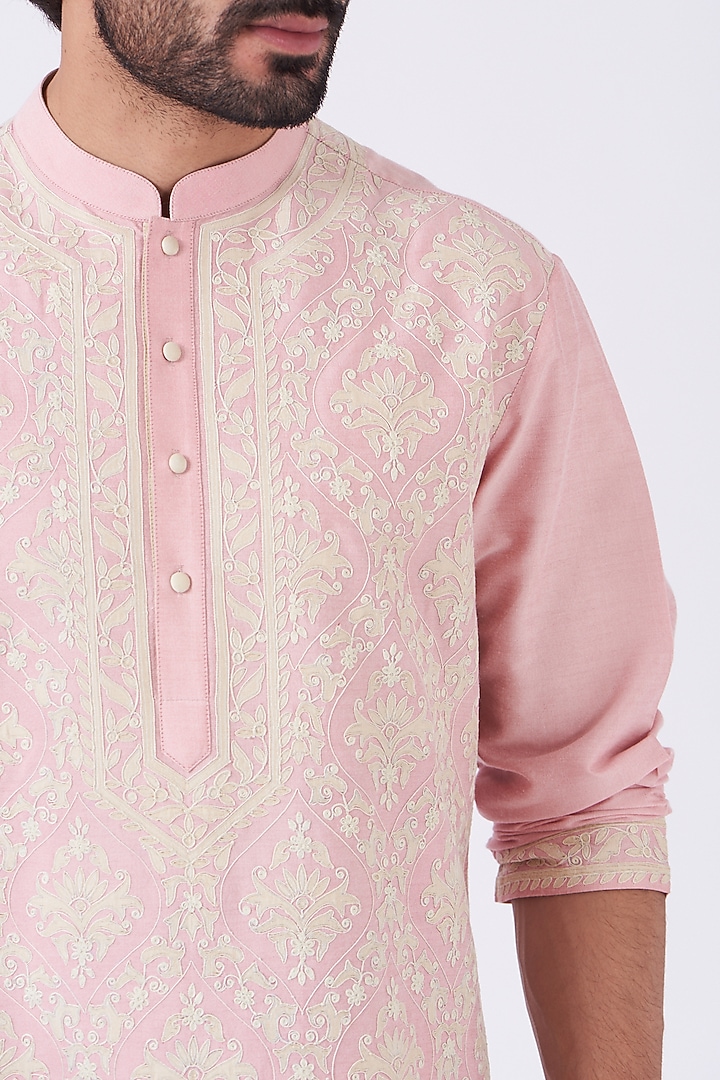 Baby Pink Embroidered Kurta Set by Abhishek Gupta Men at Pernia's Pop Up Shop