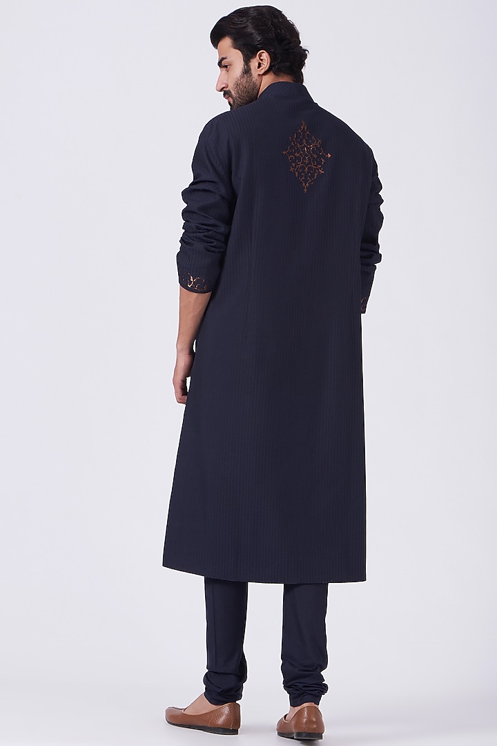 Navy Blue Embroidered Wedding Sherwani Set by Abhishek Gupta Men at Pernia's Pop Up Shop