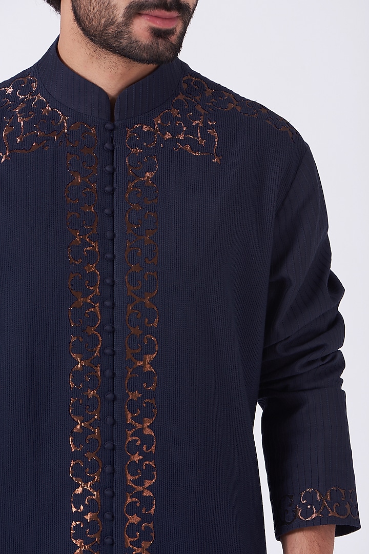Navy Blue Embroidered Wedding Sherwani Set by Abhishek Gupta Men at Pernia's Pop Up Shop