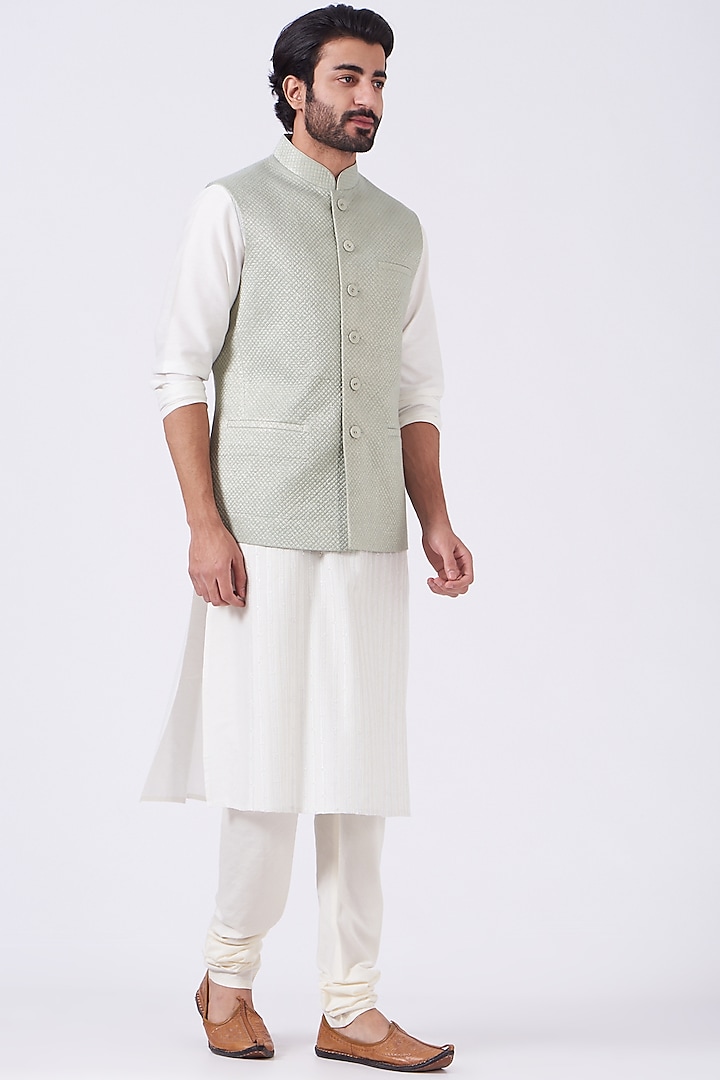 Mint Quilted Bundi Jacket by Abhishek Gupta Men