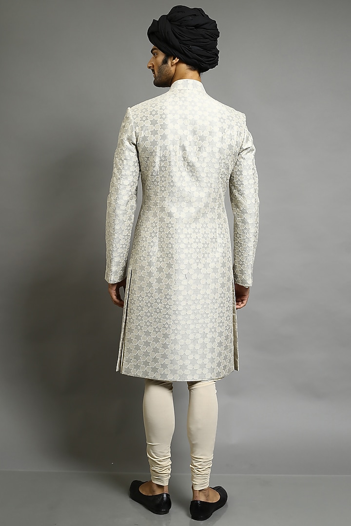 Beige Embroidered Groom Sherwani by Abhishek Gupta Men at Pernia's Pop Up Shop