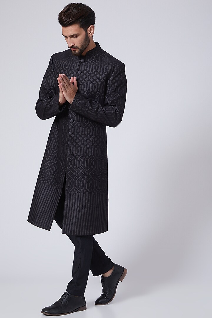 Black Embroidered Indo-Western Jacket by Abhishek Gupta Men at Pernia's Pop Up Shop