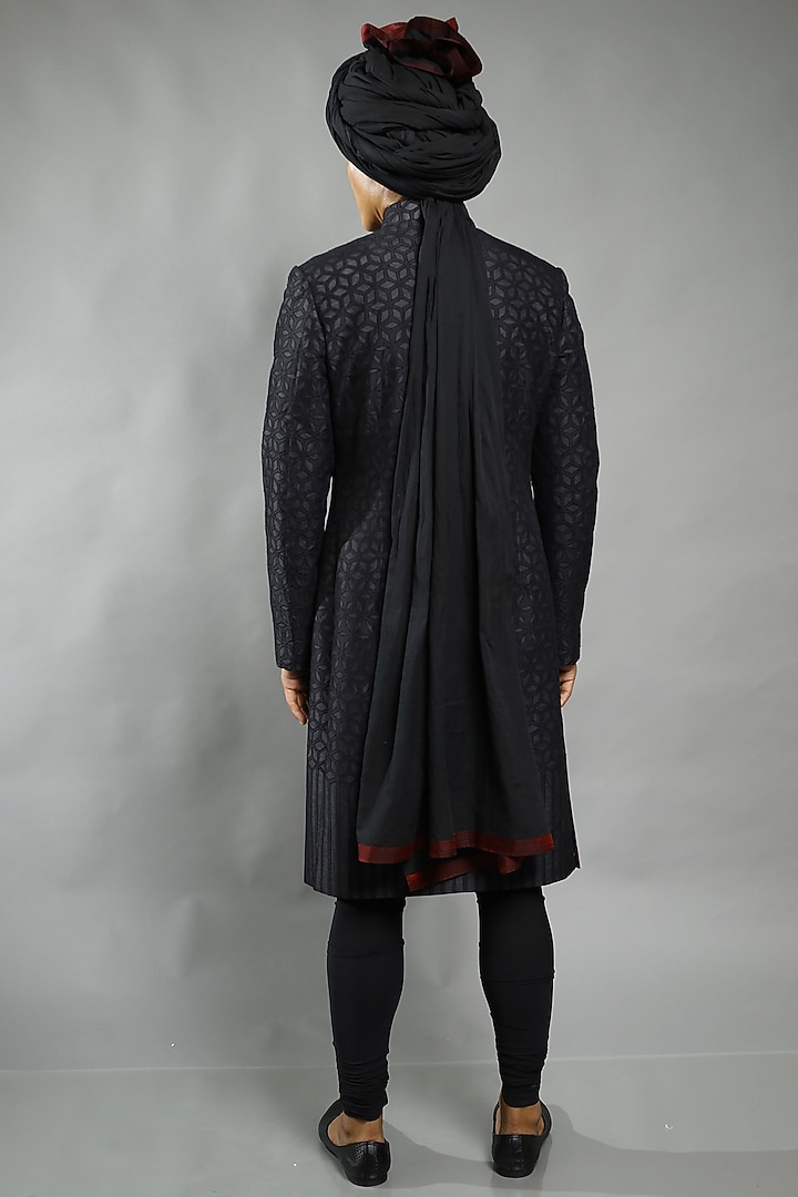 Black Applique Embroidered Groom Sherwani by Abhishek Gupta Men at Pernia's Pop Up Shop
