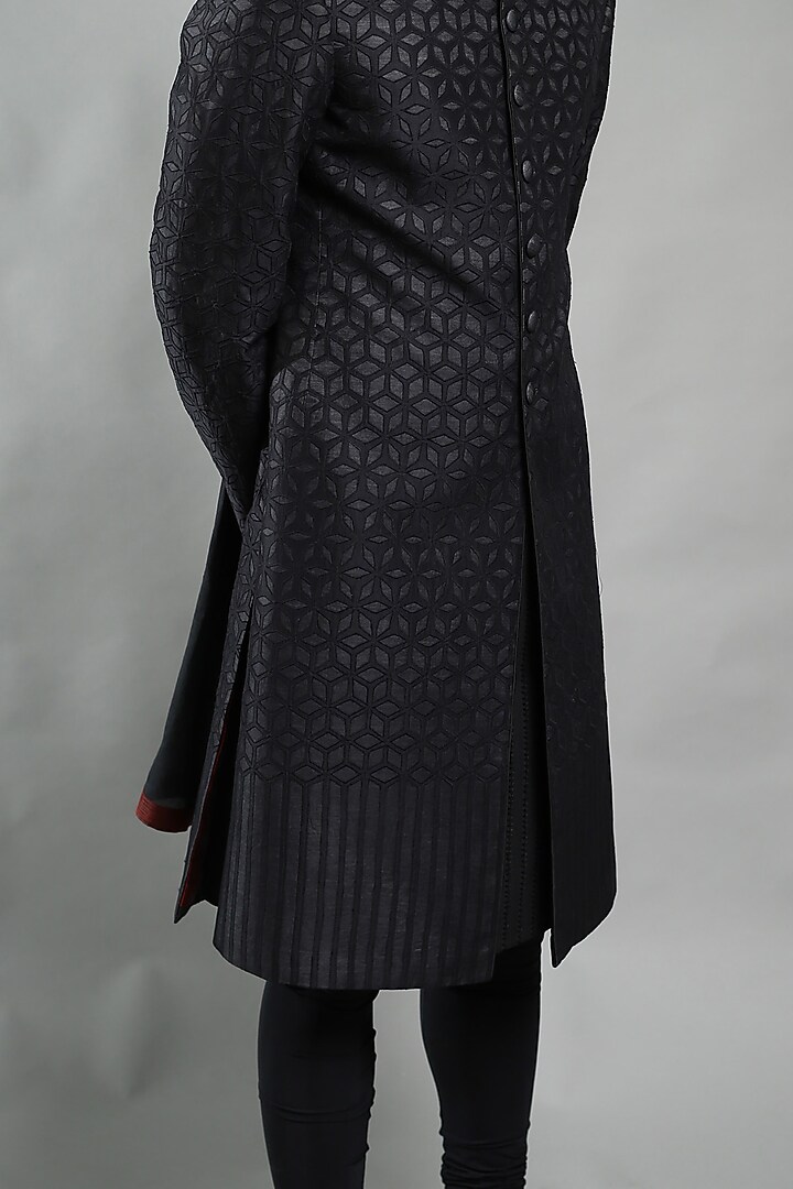 Black Applique Embroidered Groom Sherwani by Abhishek Gupta Men at Pernia's Pop Up Shop