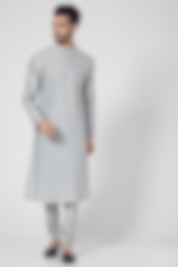 Light Grey Embroidered Kurta Set by Abhishek Gupta Men at Pernia's Pop Up Shop