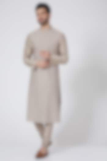 Sand Colored Embroidered Kurta Set by Abhishek Gupta Men at Pernia's Pop Up Shop