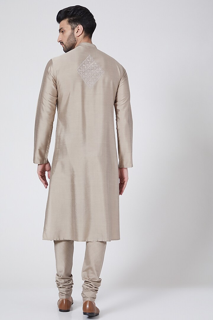 Sand Colored Embroidered Kurta Set by Abhishek Gupta Men at Pernia's Pop Up Shop