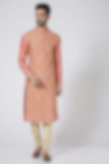 Orange Kurta Set With Butti Work by Abhishek Gupta Men at Pernia's Pop Up Shop
