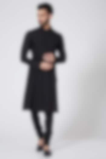 Black Kantha Embroidered Kurta Set by Abhishek Gupta Men at Pernia's Pop Up Shop