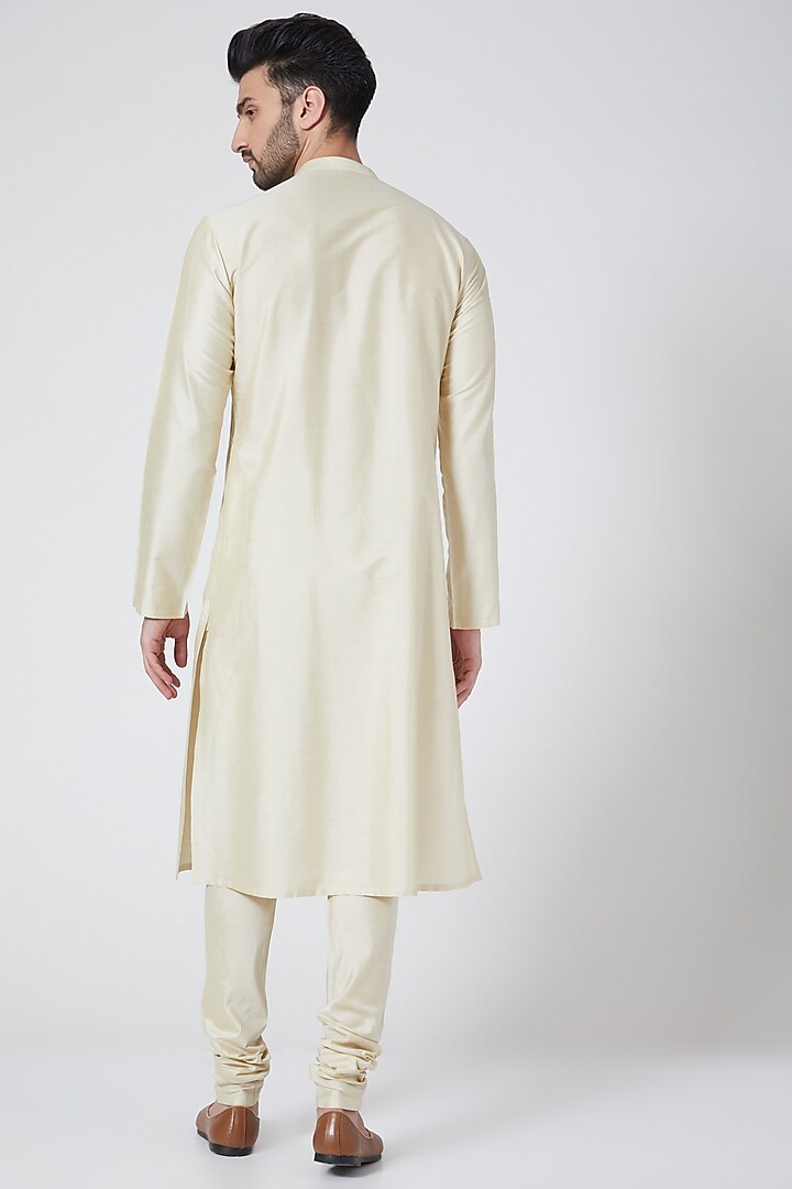 Light Beige Kantha Embroidered Kurta Set by Abhishek Gupta Men at Pernia's Pop Up Shop
