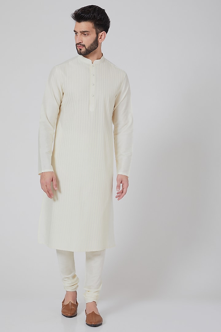 Cream Cotton Silk Kurta Set by Abhishek Gupta Men at Pernia's Pop Up Shop