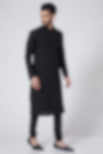 Black Cotton Silk Kurta Set by Abhishek Gupta Men at Pernia's Pop Up Shop