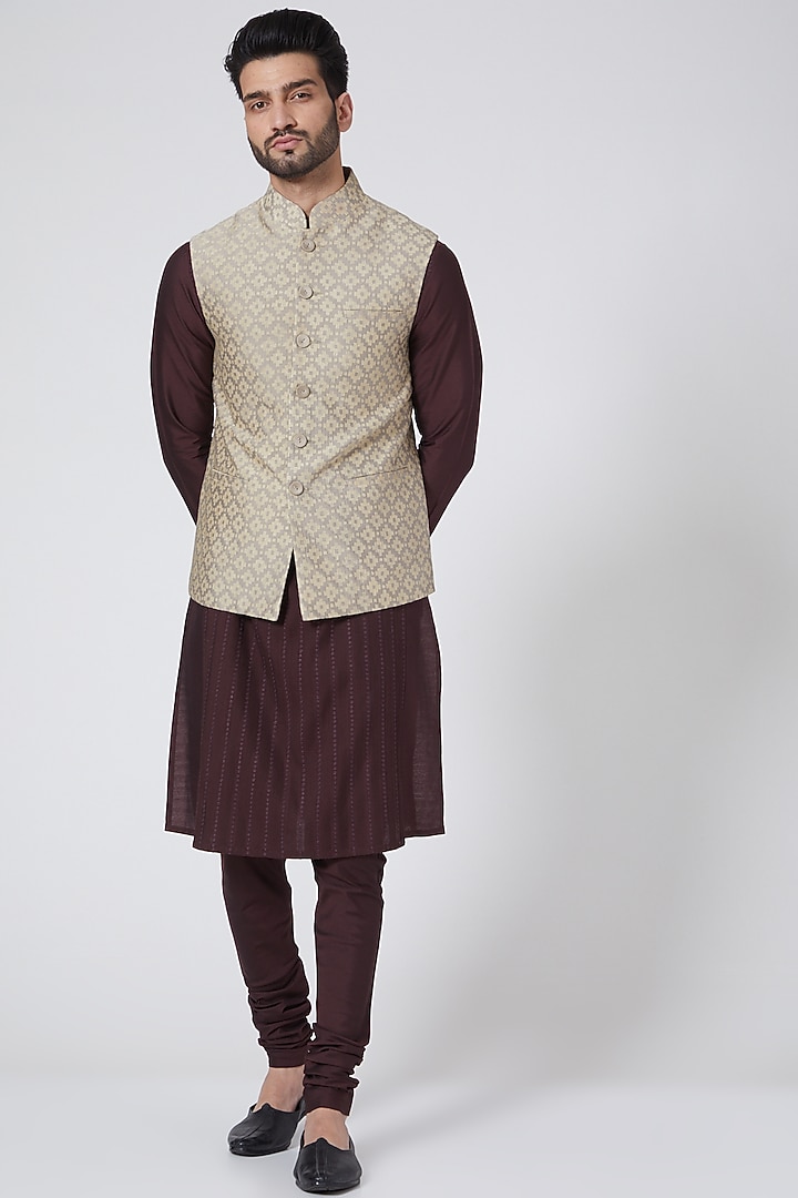 Sand Embroidered Waistcoat by Abhishek Gupta Men at Pernia's Pop Up Shop