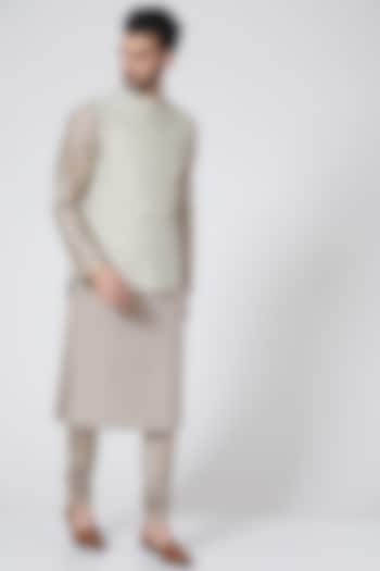 Light Beige Waistcoat With Dotted Resham Work by Abhishek Gupta Men at Pernia's Pop Up Shop