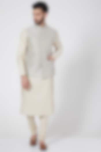 Light Beige Waistcoat With Resham Work by Abhishek Gupta Men at Pernia's Pop Up Shop