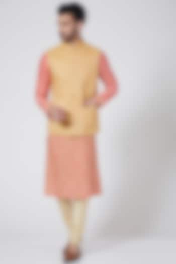 Mango Yellow Lurex Nehru Jacket by Abhishek Gupta Men at Pernia's Pop Up Shop