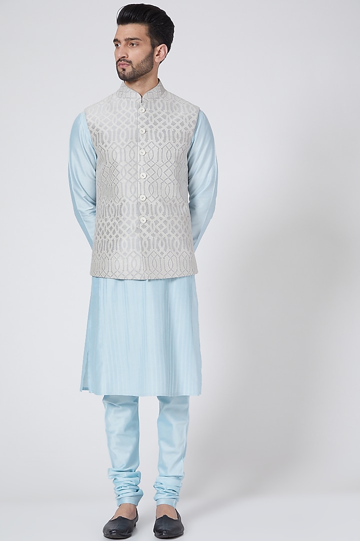 Cream Waistcoat With Applique Work by Abhishek Gupta Men at Pernia's Pop Up Shop