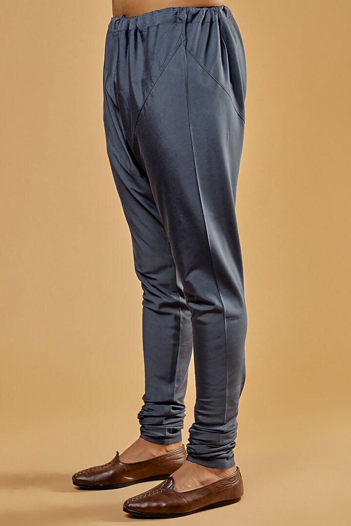 Charcoal Grey Cotton Silk Embroidered Kurta Set by Abhishek Gupta Men at Pernia's Pop Up Shop