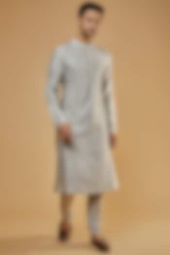 Light Grey Cotton Silk Kurta Set by Abhishek Gupta Men