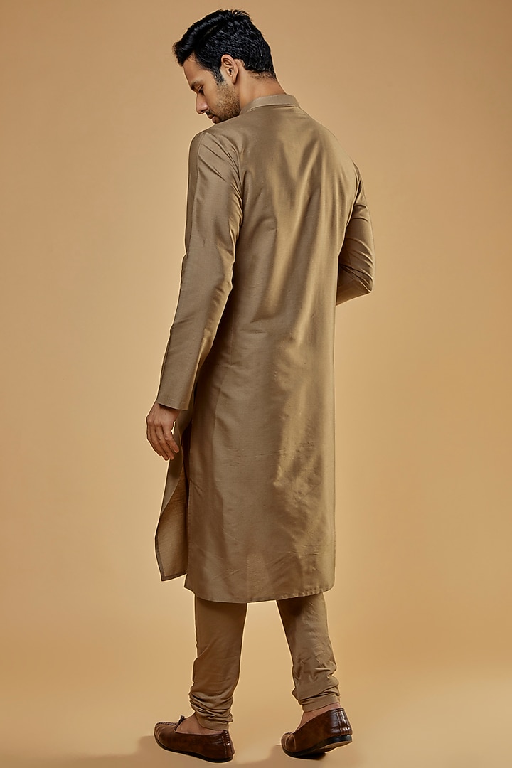 Tan Cotton Silk Kurta Set by Abhishek Gupta Men at Pernia's Pop Up Shop