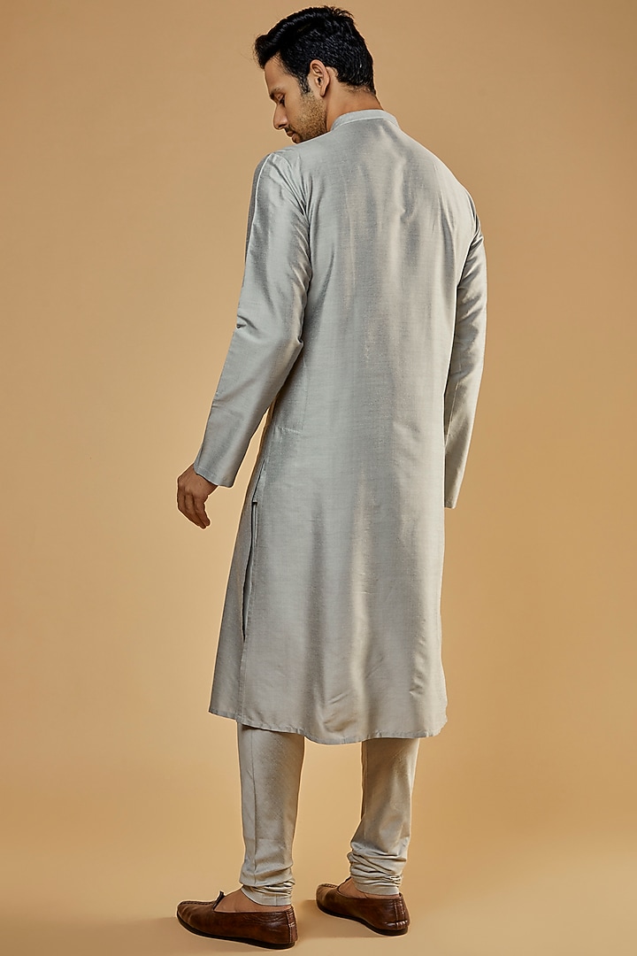 Light Grey Cotton Silk Embroidered Kurta Set by Abhishek Gupta Men at Pernia's Pop Up Shop
