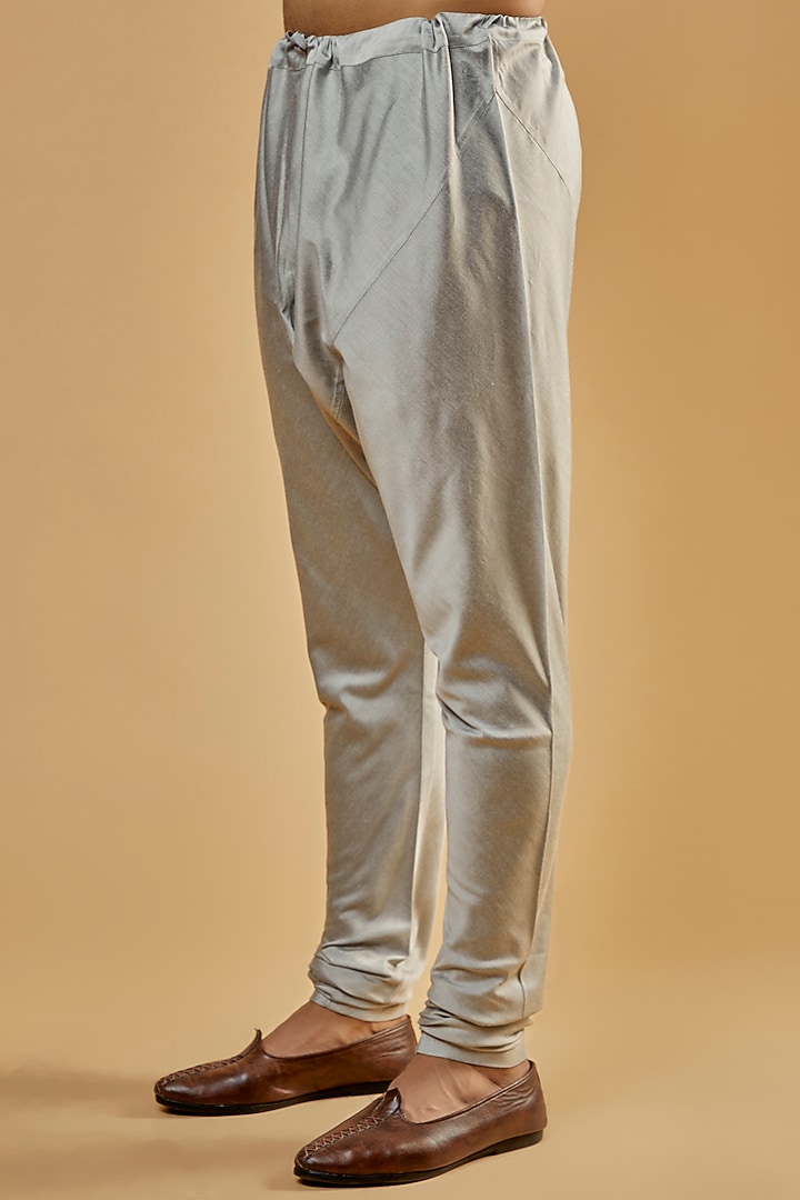 Light Grey Cotton Silk Embroidered Kurta Set by Abhishek Gupta Men at Pernia's Pop Up Shop
