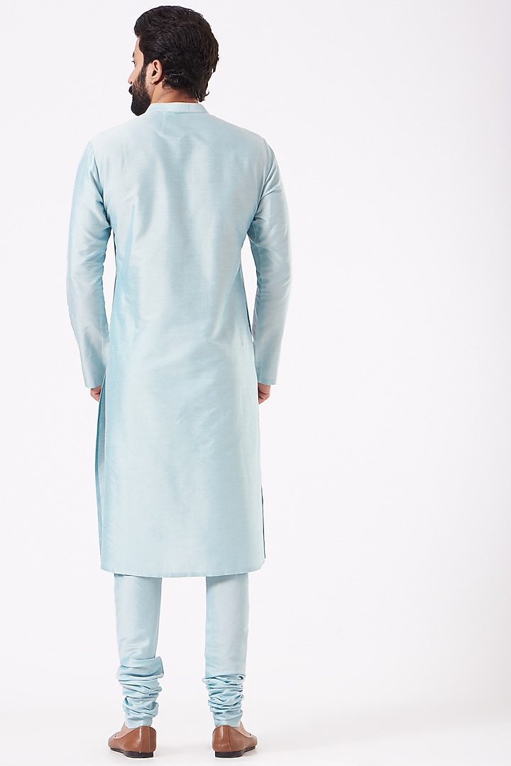 Powder Blue Cotton Silk Kurta Set by Abhishek Gupta Men at Pernia's Pop Up Shop