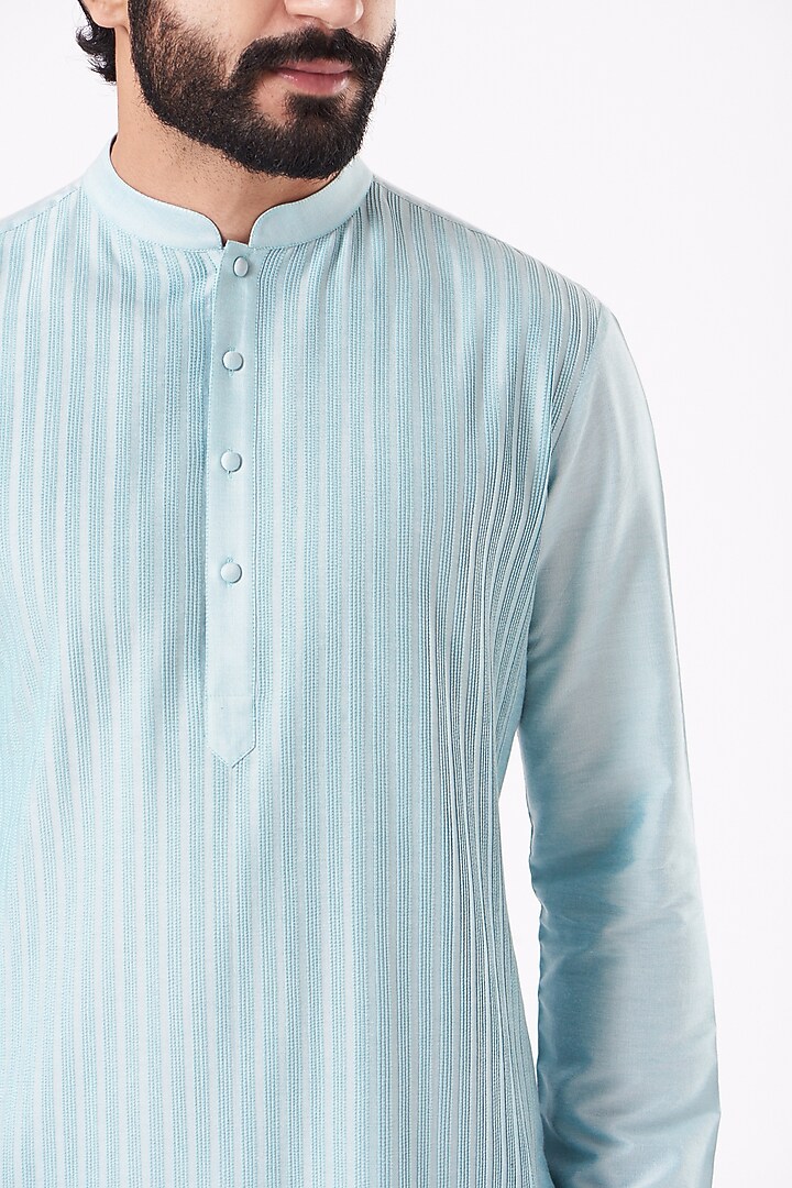 Powder Blue Cotton Silk Kurta Set by Abhishek Gupta Men at Pernia's Pop Up Shop