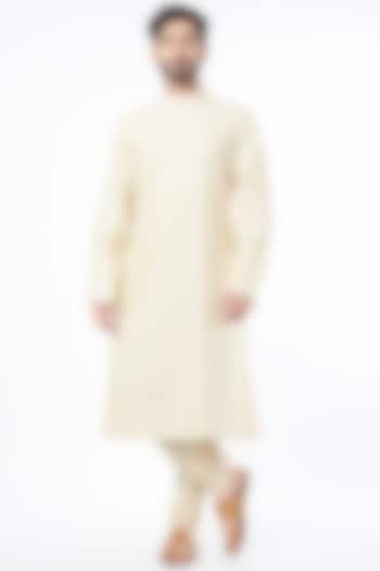 Light Beige Embroidered Kurta Set by Abhishek Gupta Men at Pernia's Pop Up Shop