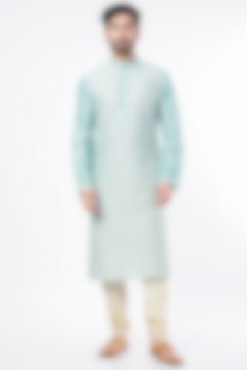Powder Blue Cotton Silk Kurta Set by Abhishek Gupta Men at Pernia's Pop Up Shop