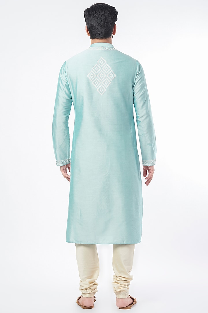 Powder Blue Cotton Silk Kurta Set by Abhishek Gupta Men at Pernia's Pop Up Shop