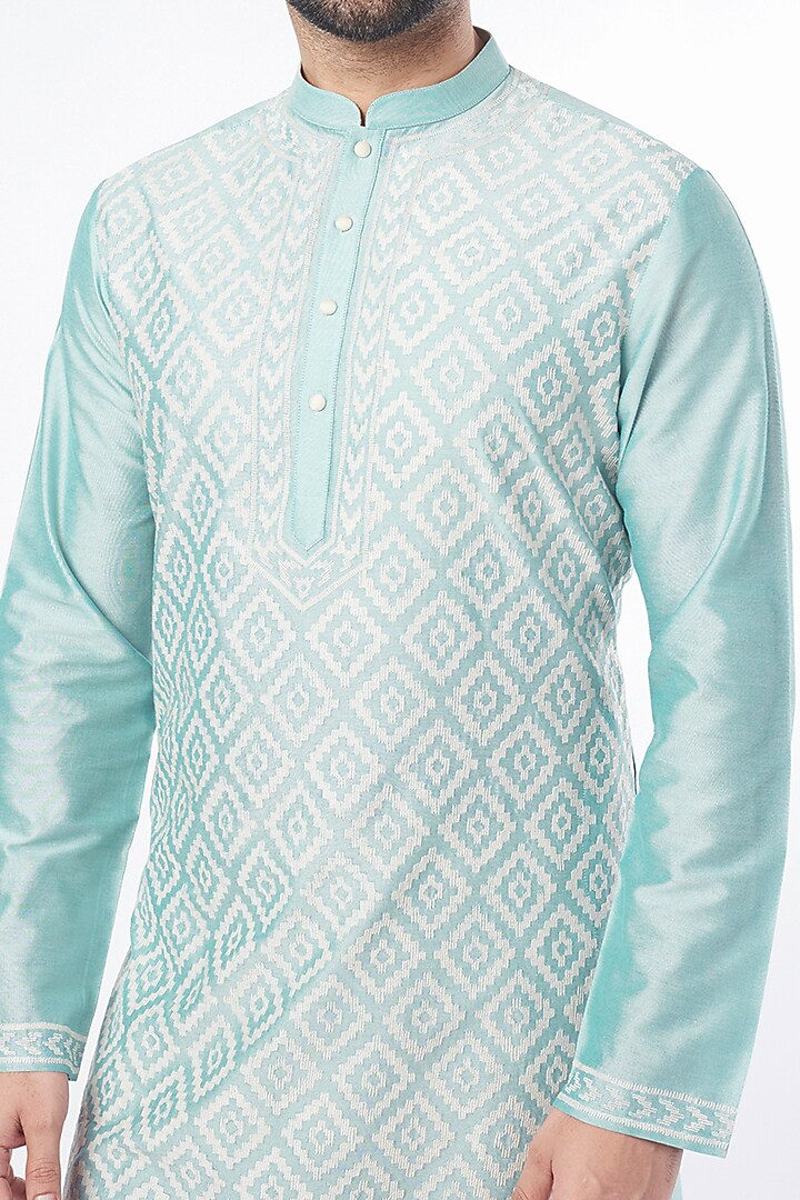 Powder Blue Cotton Silk Kurta Set by Abhishek Gupta Men at Pernia's Pop Up Shop