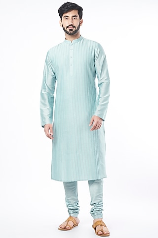 Powder Blue Embroidered Kurta Set by Abhishek Gupta Men