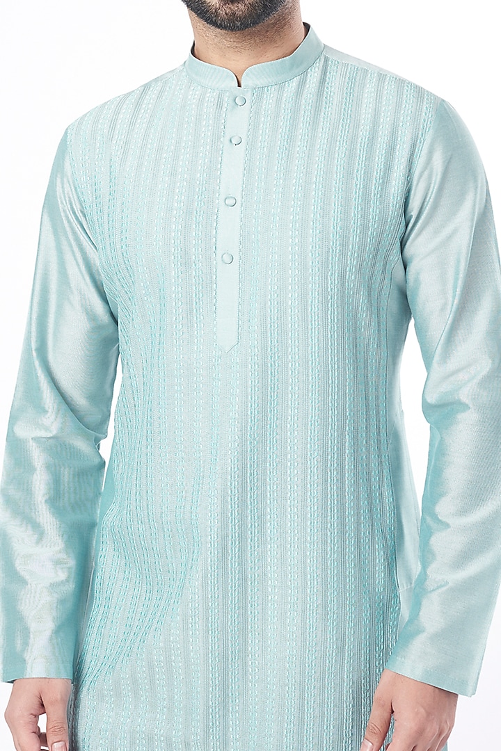 Powder Blue Embroidered Kurta Set by Abhishek Gupta Men at Pernia's Pop Up Shop