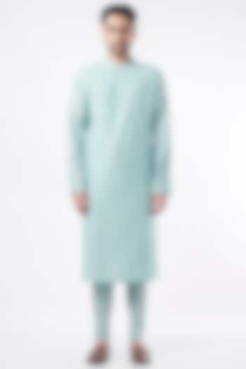 Powder Blue Embroidered Kurta Set by Abhishek Gupta Men at Pernia's Pop Up Shop