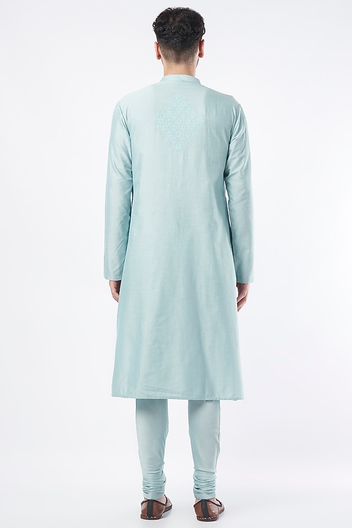 Powder Blue Embroidered Kurta Set by Abhishek Gupta Men at Pernia's Pop Up Shop