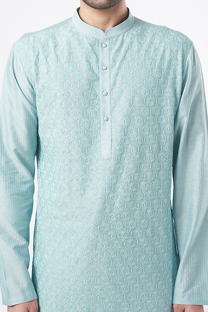 Powder Blue Embroidered Kurta Set by Abhishek Gupta Men at Pernia's Pop Up Shop
