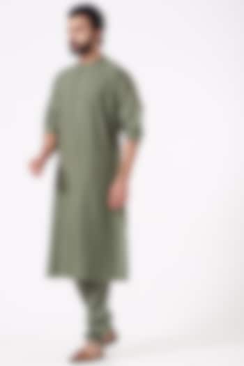 Olive Green Cotton Silk Kurta Set by Abhishek Gupta Men at Pernia's Pop Up Shop